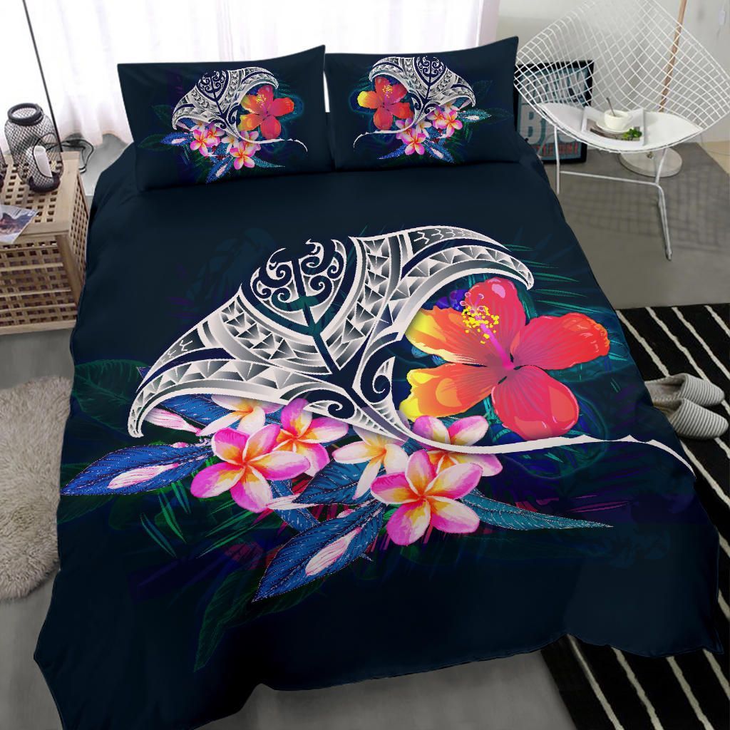 Polynesian Bedding Set - Manta Ray And Hibiscus