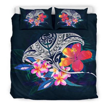 Polynesian Bedding Set - Manta Ray And Hibiscus