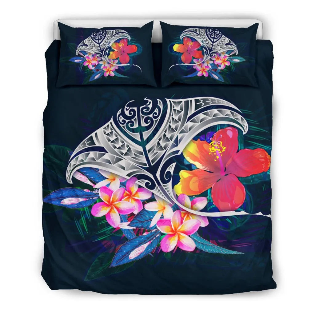 Polynesian Bedding Set - Manta Ray And Hibiscus