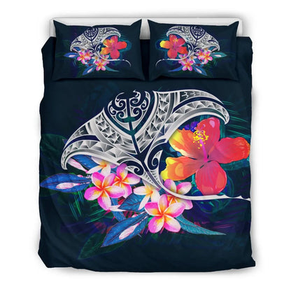 Polynesian Bedding Set - Manta Ray And Hibiscus