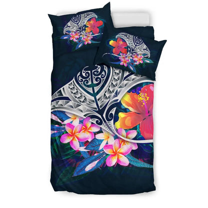 Polynesian Bedding Set - Manta Ray And Hibiscus