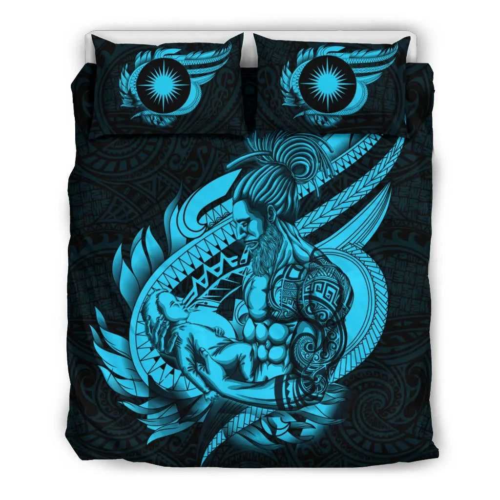 Polynesian Bedding Set - Marshall Islands Duvet Cover Set Father And Son Emerald
