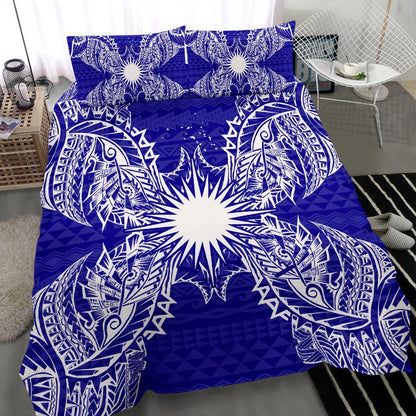 Polynesian Bedding Set - Marshall Islands Duvet Cover Set Map Blue