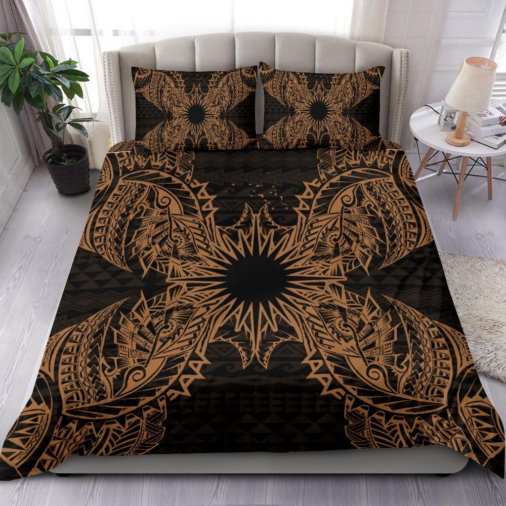 Polynesian Bedding Set - Marshall Islands Duvet Cover Set Map Gold