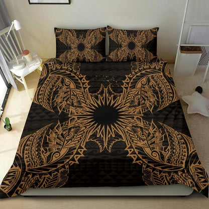 Polynesian Bedding Set - Marshall Islands Duvet Cover Set Map Gold