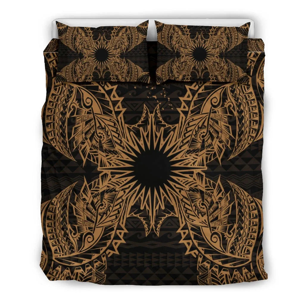 Polynesian Bedding Set - Marshall Islands Duvet Cover Set Map Gold