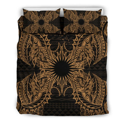 Polynesian Bedding Set - Marshall Islands Duvet Cover Set Map Gold