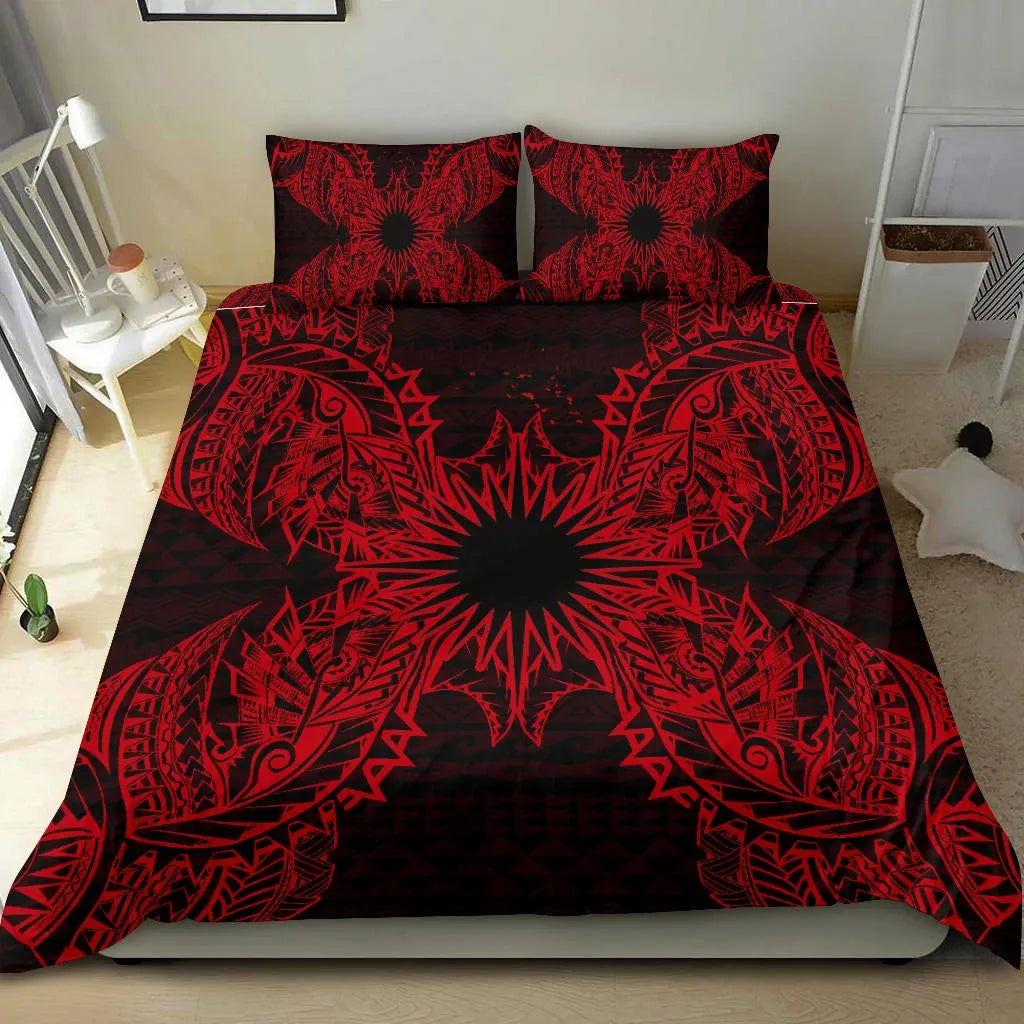 Polynesian Bedding Set - Marshall Islands Duvet Cover Set Map Red