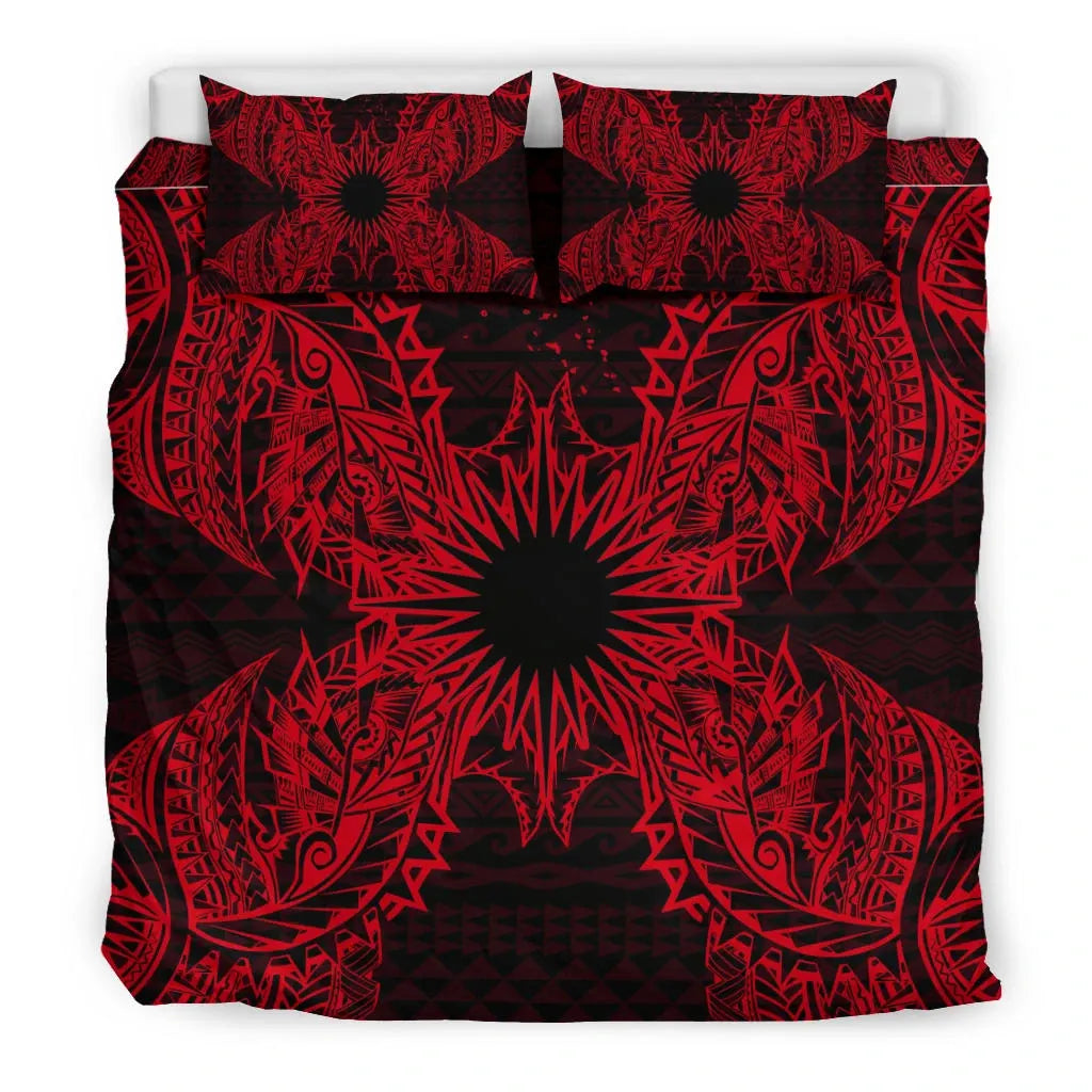 Polynesian Bedding Set - Marshall Islands Duvet Cover Set Map Red