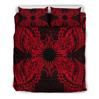 Polynesian Bedding Set - Marshall Islands Duvet Cover Set Map Red