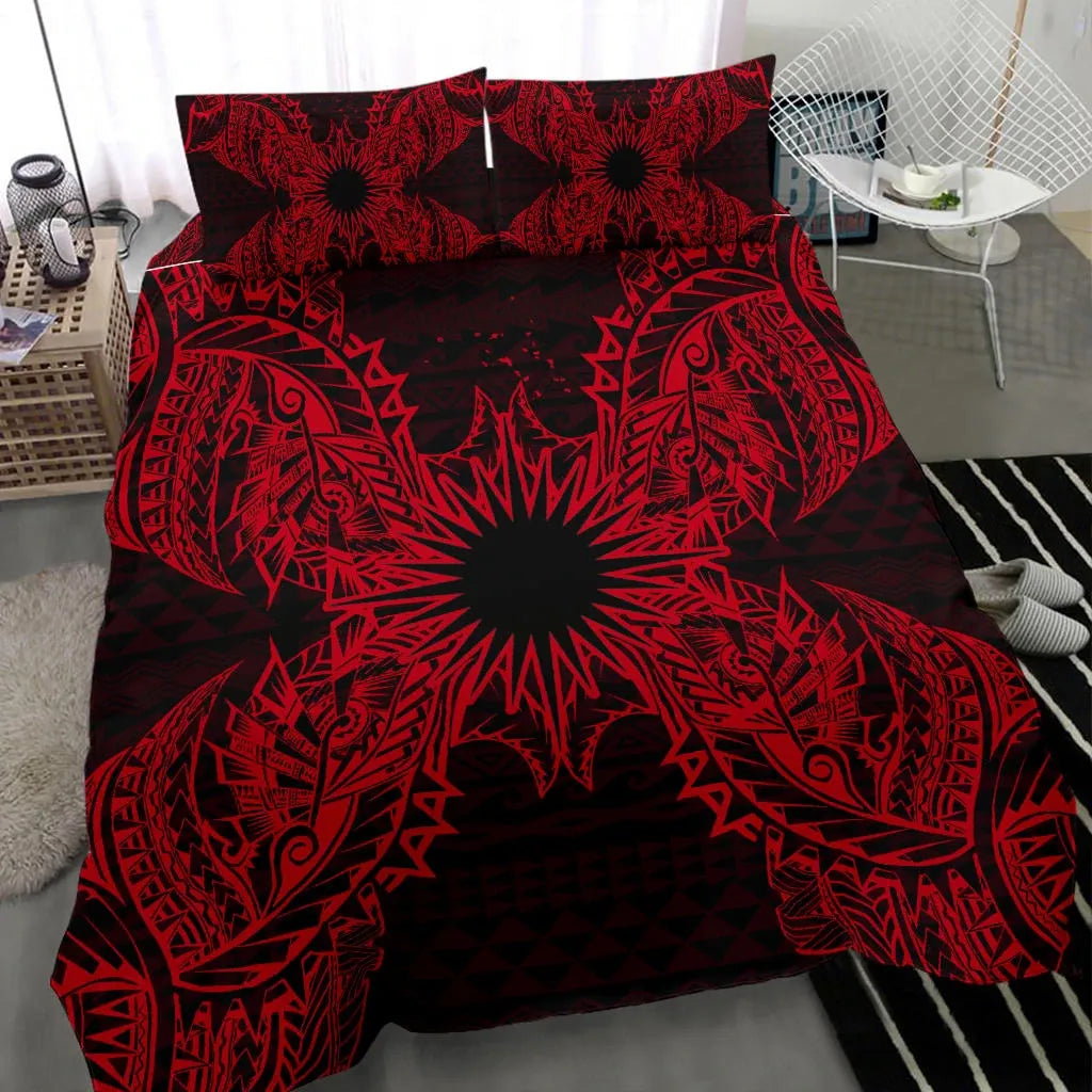 Polynesian Bedding Set - Marshall Islands Duvet Cover Set Map Red