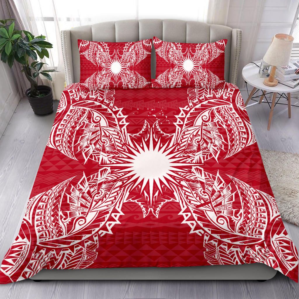 Polynesian Bedding Set - Marshall Islands Duvet Cover Set Map Red White