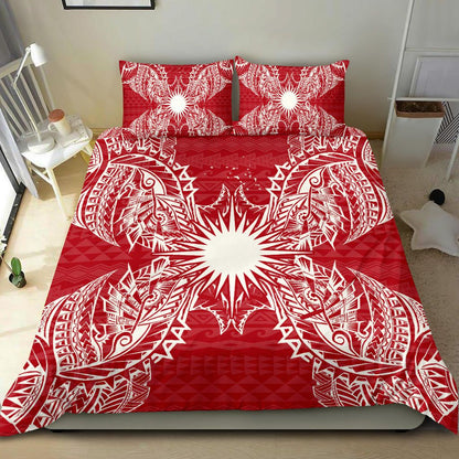 Polynesian Bedding Set - Marshall Islands Duvet Cover Set Map Red White