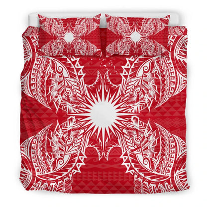 Polynesian Bedding Set - Marshall Islands Duvet Cover Set Map Red White