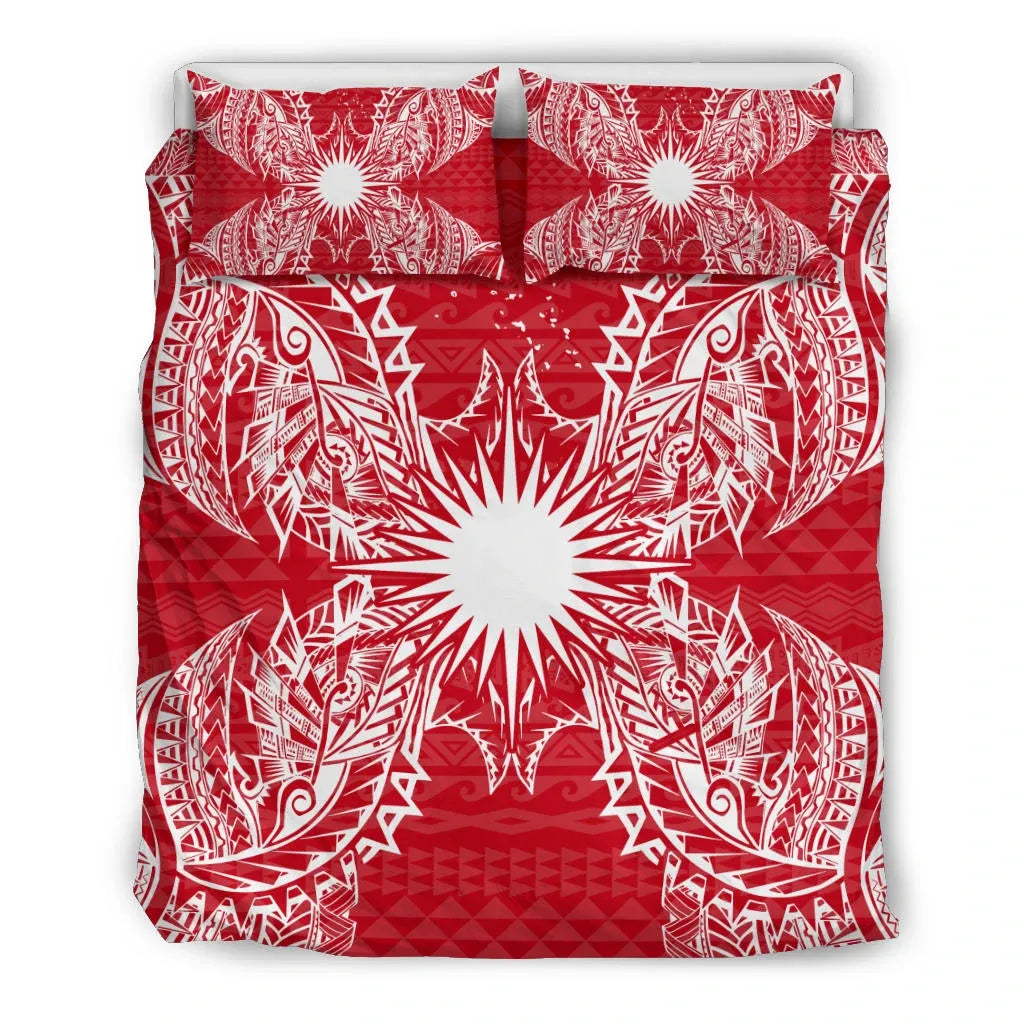 Polynesian Bedding Set - Marshall Islands Duvet Cover Set Map Red White