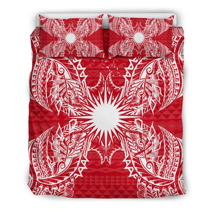 Polynesian Bedding Set - Marshall Islands Duvet Cover Set Map Red White