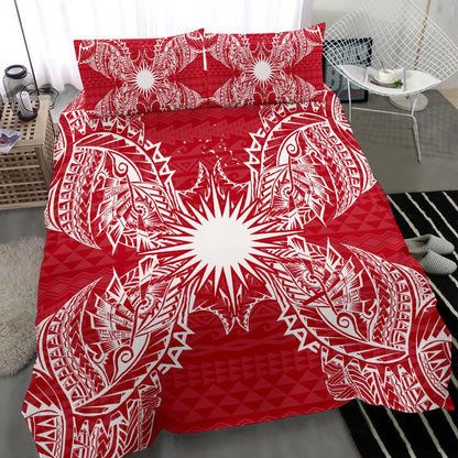Polynesian Bedding Set - Marshall Islands Duvet Cover Set Map Red White