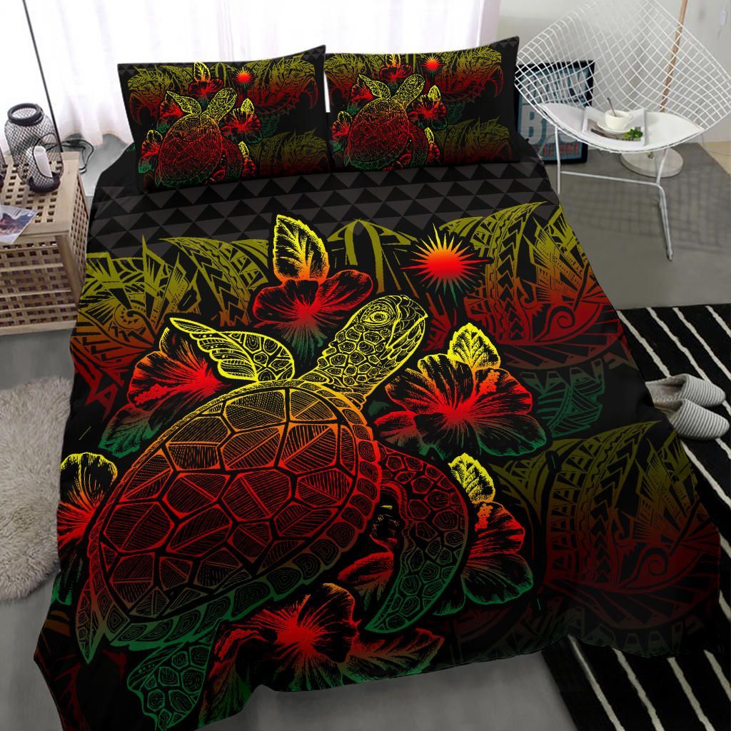Polynesian Bedding Set - Marshall Islands Duvet Cover Set Reggae Color