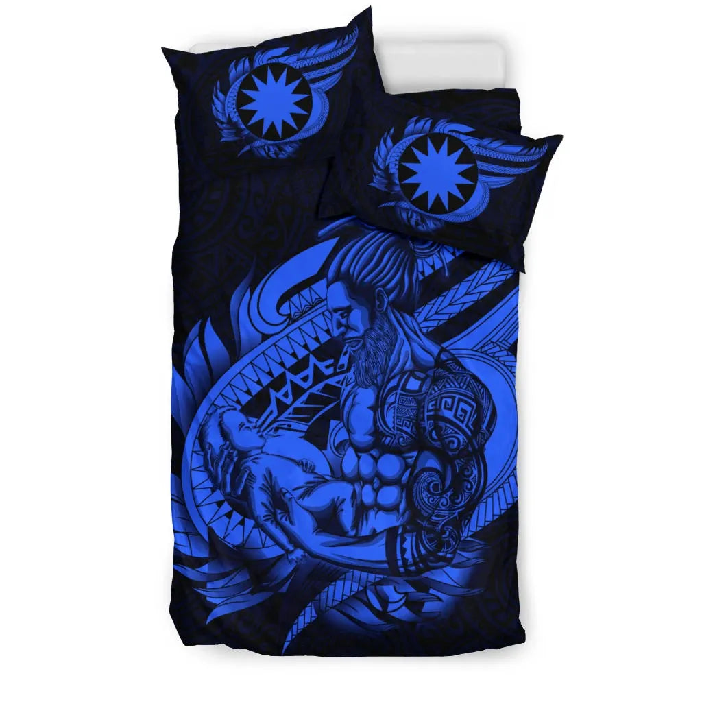 Polynesian Bedding Set - Nauru Duvet Cover Set Father And Son Blue