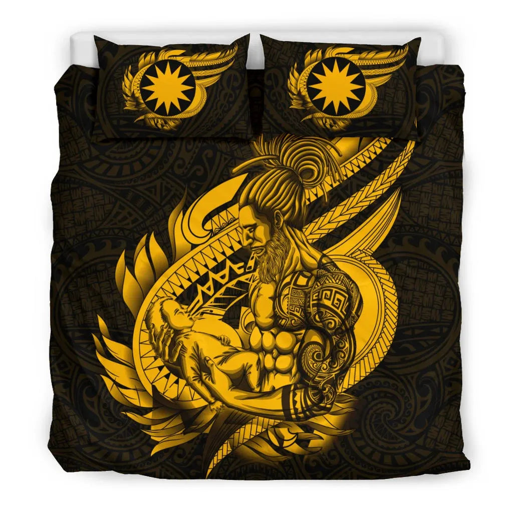Polynesian Bedding Set - Nauru Duvet Cover Set Father And Son Gold