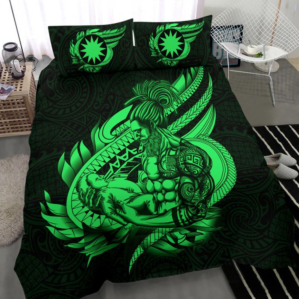 Polynesian Bedding Set - Nauru Duvet Cover Set Father And Son Green