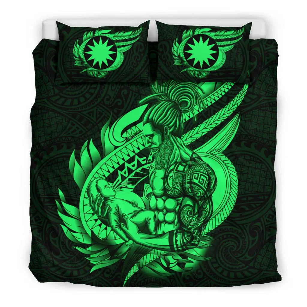 Polynesian Bedding Set - Nauru Duvet Cover Set Father And Son Green