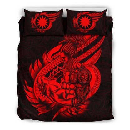 Polynesian Bedding Set - Nauru Duvet Cover Set Father And Son Red