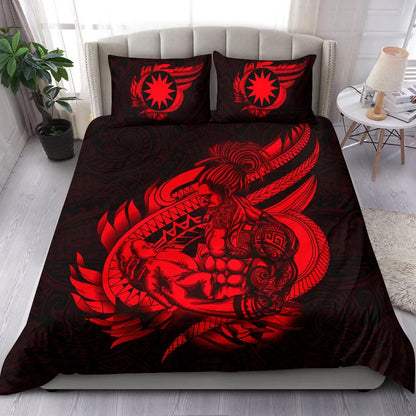Polynesian Bedding Set - Nauru Duvet Cover Set Father And Son Red