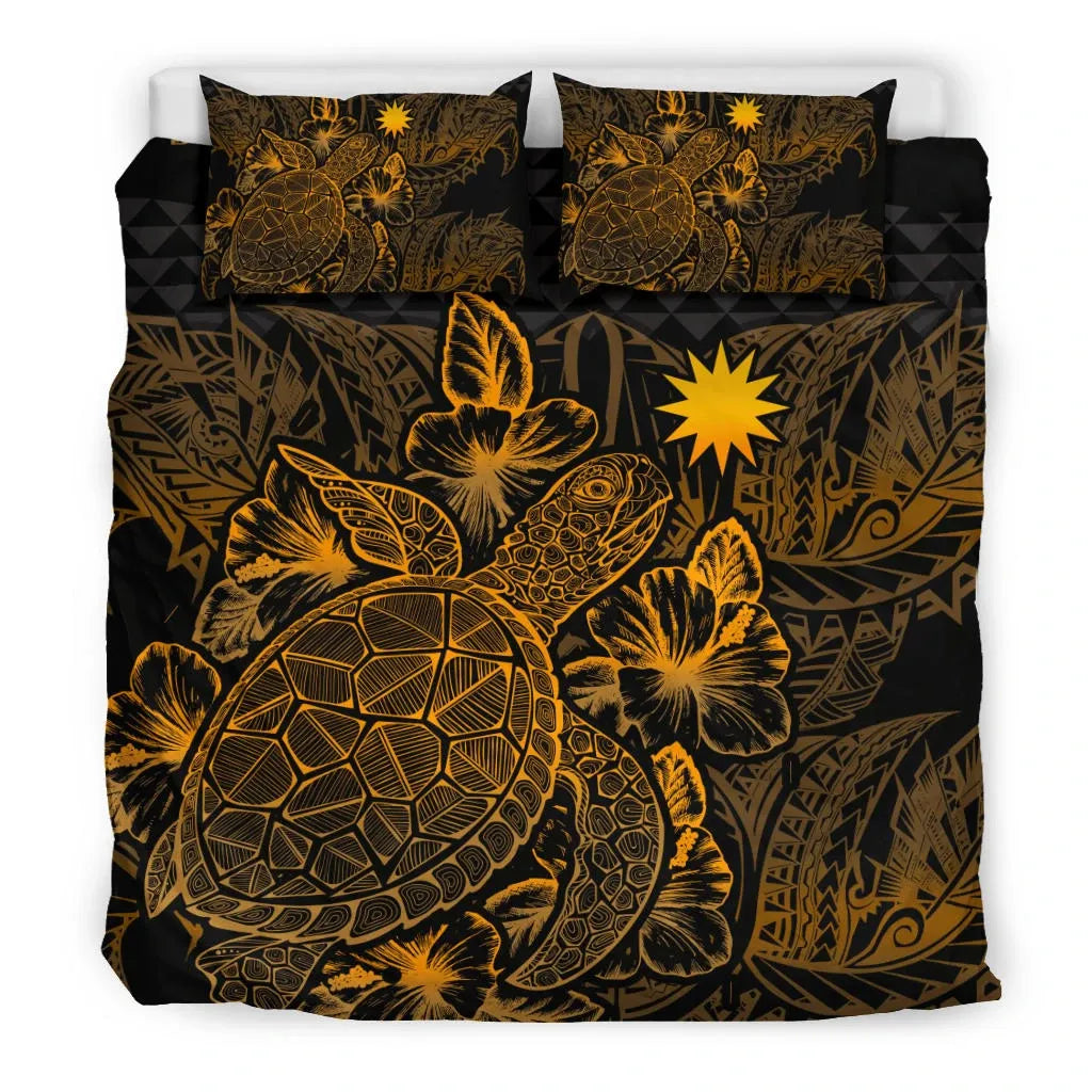 Polynesian Bedding Set - Nauru Duvet Cover Set Gold Color