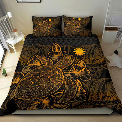 Polynesian Bedding Set - Nauru Duvet Cover Set Gold Color