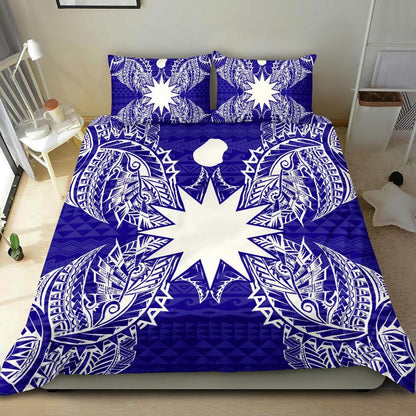Polynesian Bedding Set - Nauru Duvet Cover Set Map Blue
