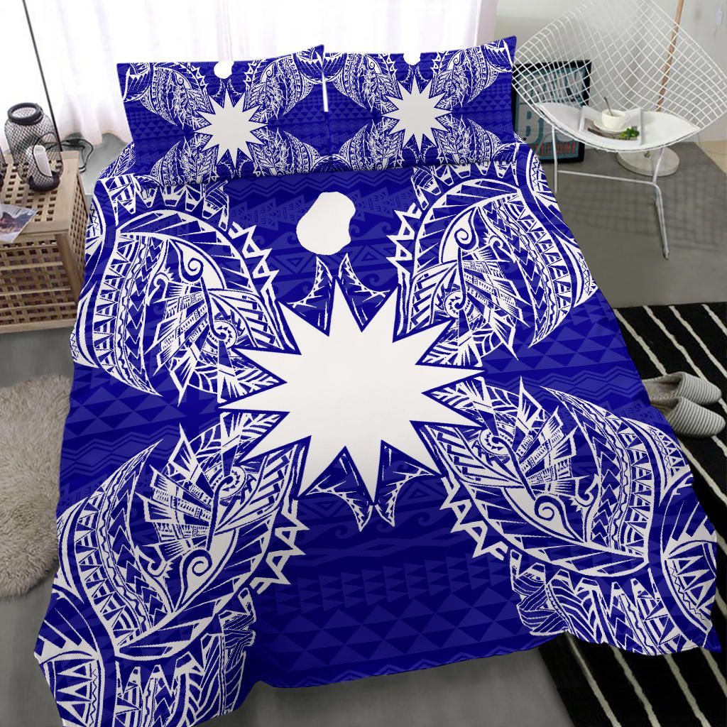 Polynesian Bedding Set - Nauru Duvet Cover Set Map Blue