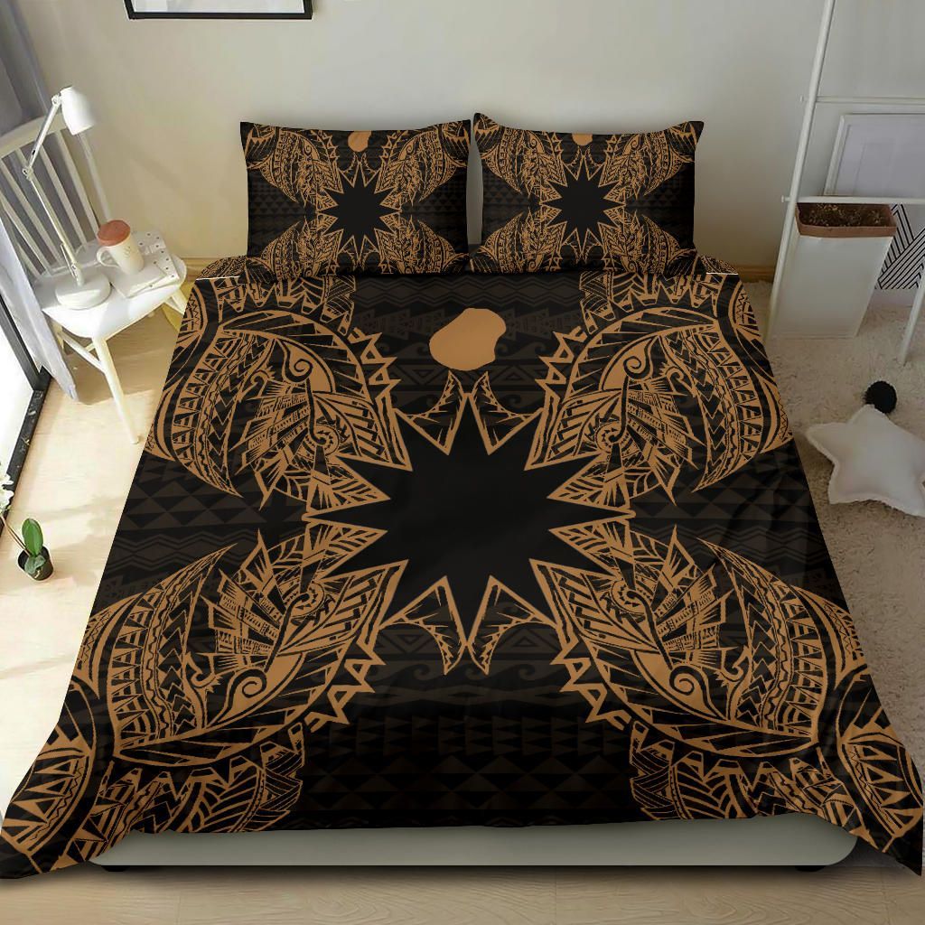 Polynesian Bedding Set - Nauru Duvet Cover Set Map Gold