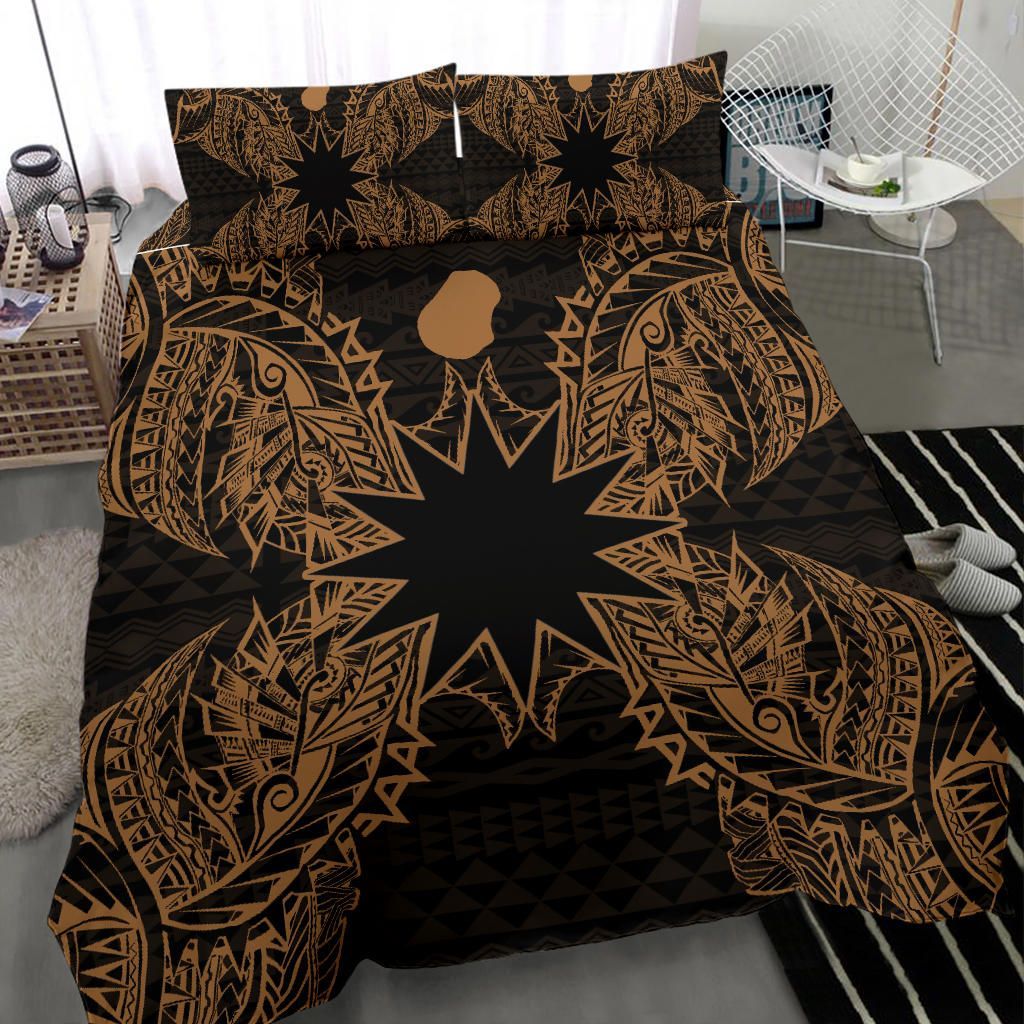 Polynesian Bedding Set - Nauru Duvet Cover Set Map Gold