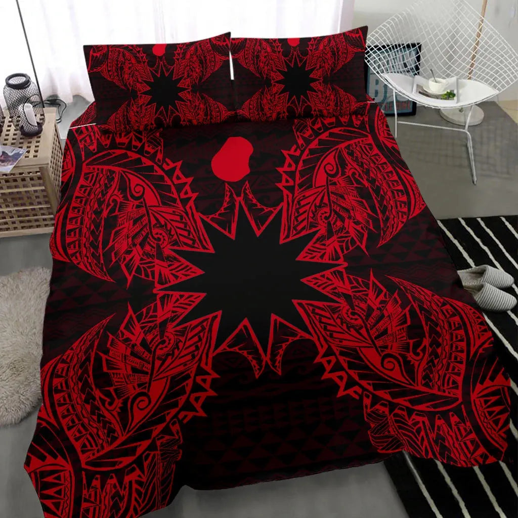 Polynesian Bedding Set - Nauru Duvet Cover Set Map Red
