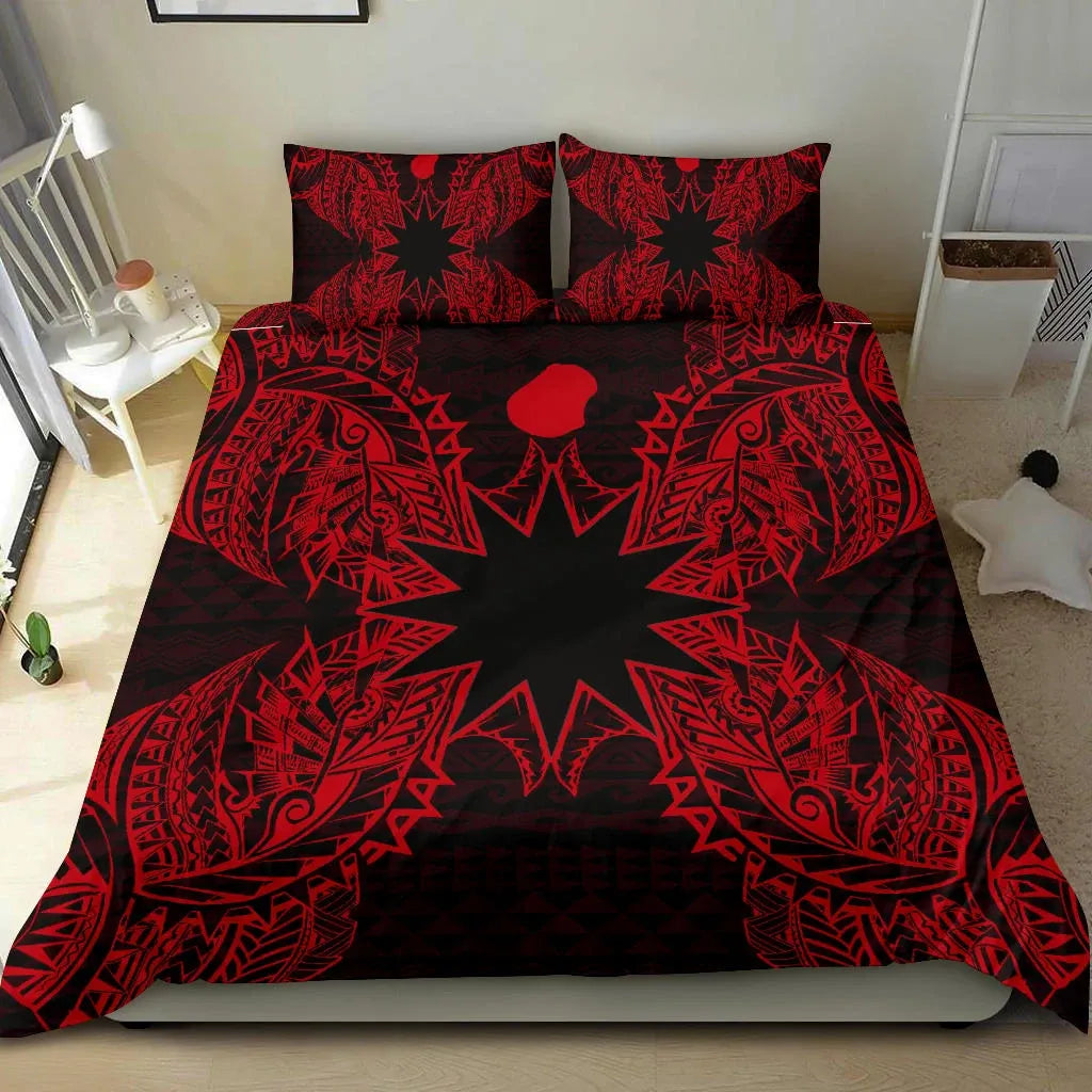 Polynesian Bedding Set - Nauru Duvet Cover Set Map Red
