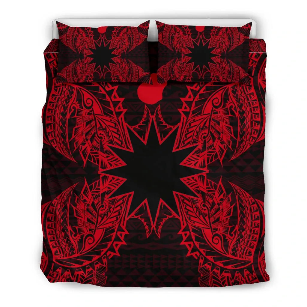 Polynesian Bedding Set - Nauru Duvet Cover Set Map Red
