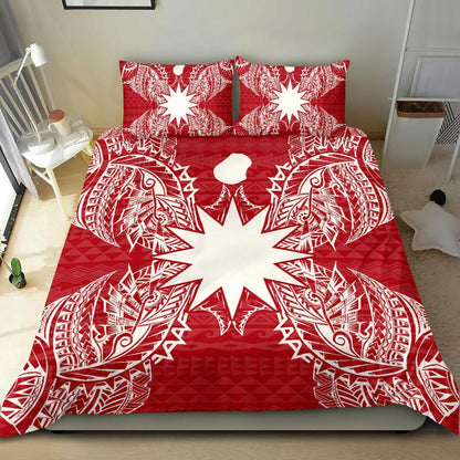 Polynesian Bedding Set - Nauru Duvet Cover Set Map Red White