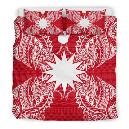 Polynesian Bedding Set - Nauru Duvet Cover Set Map Red White