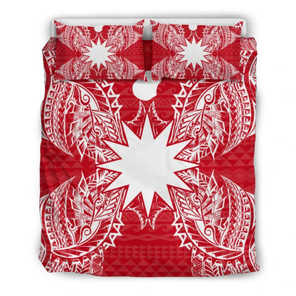 Polynesian Bedding Set - Nauru Duvet Cover Set Map Red White