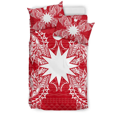 Polynesian Bedding Set - Nauru Duvet Cover Set Map Red White