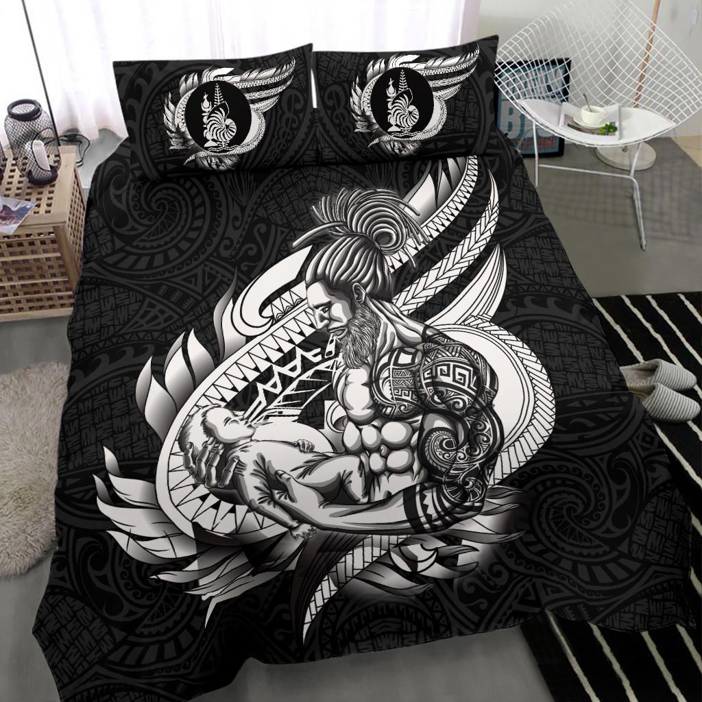Polynesian Bedding Set - New Caledonia Duvet Cover Set Father And Son Black