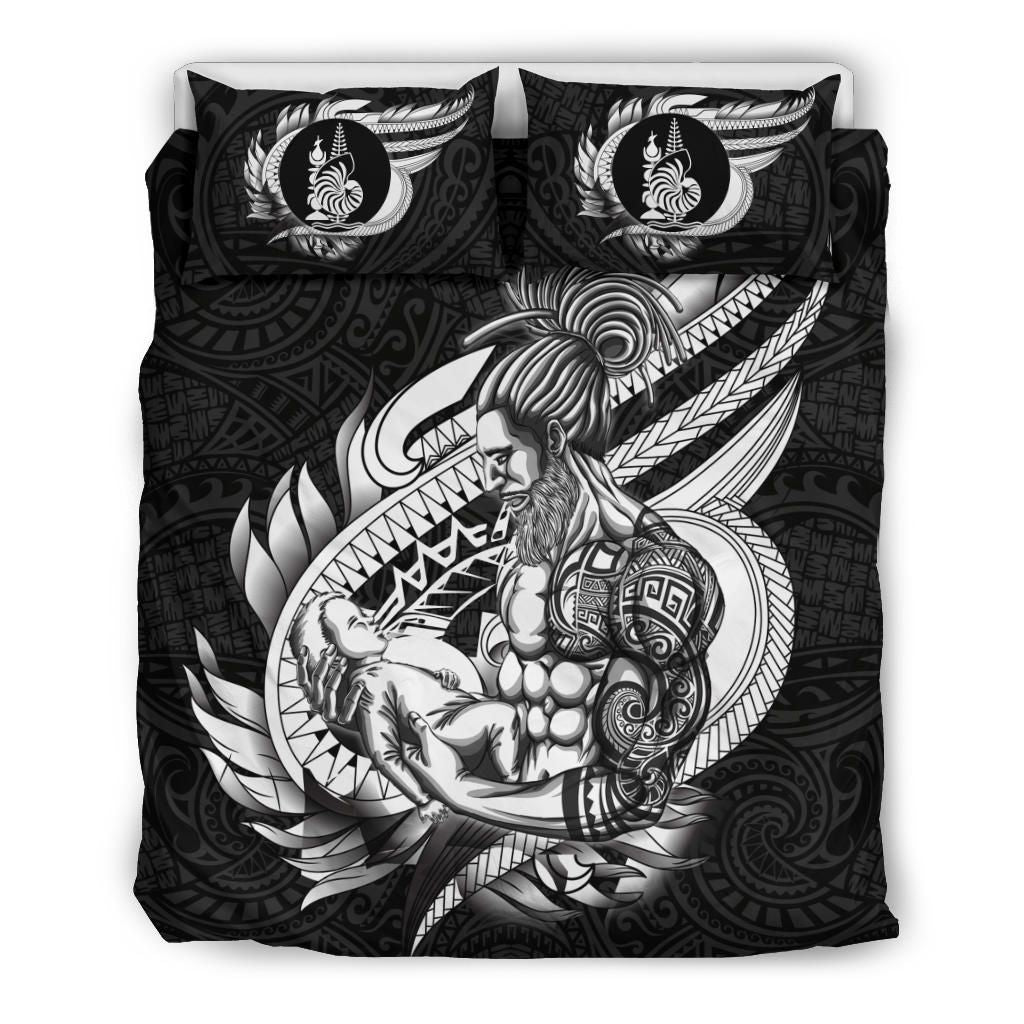 Polynesian Bedding Set - New Caledonia Duvet Cover Set Father And Son Black