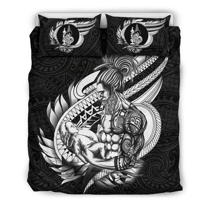 Polynesian Bedding Set - New Caledonia Duvet Cover Set Father And Son Black