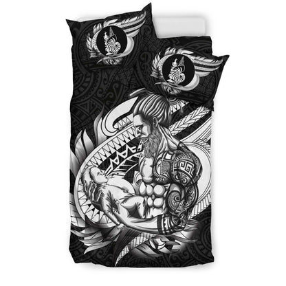 Polynesian Bedding Set - New Caledonia Duvet Cover Set Father And Son Black