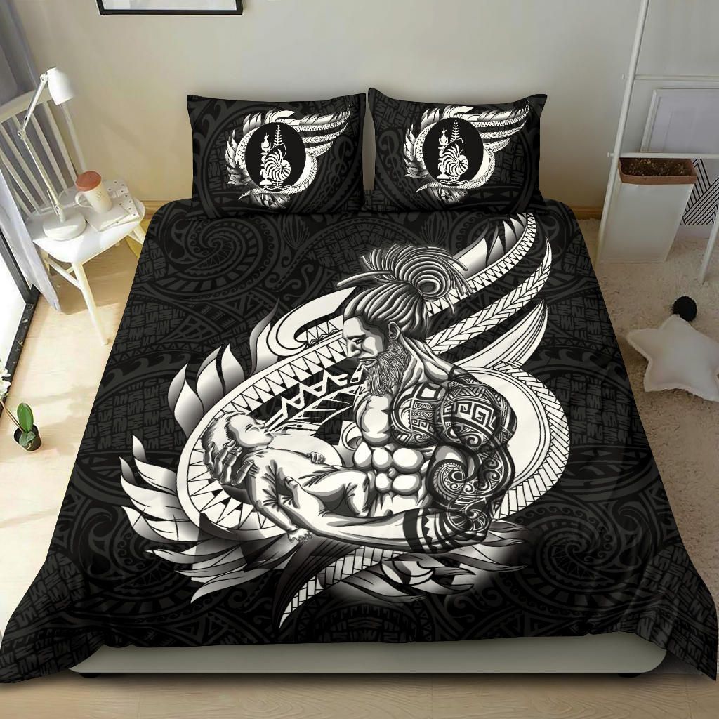 Polynesian Bedding Set - New Caledonia Duvet Cover Set Father And Son Black