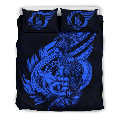 Polynesian Bedding Set - New Caledonia Duvet Cover Set Father And Son Blue