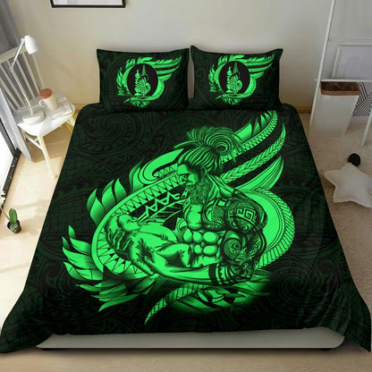 Polynesian Bedding Set - New Caledonia Duvet Cover Set Father And Son Green