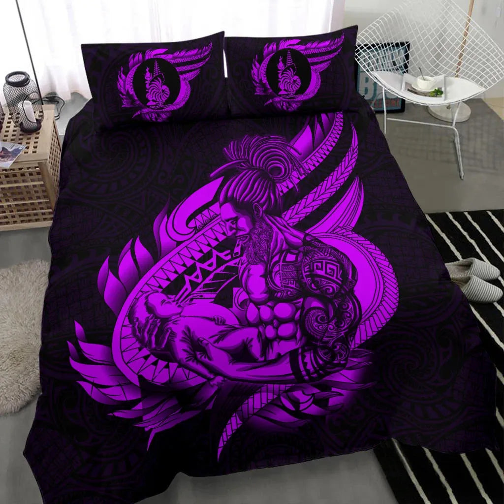 Polynesian Bedding Set - New Caledonia Duvet Cover Set Father And Son Purple