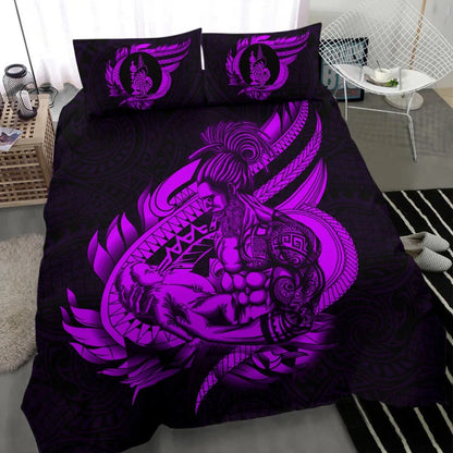 Polynesian Bedding Set - New Caledonia Duvet Cover Set Father And Son Purple